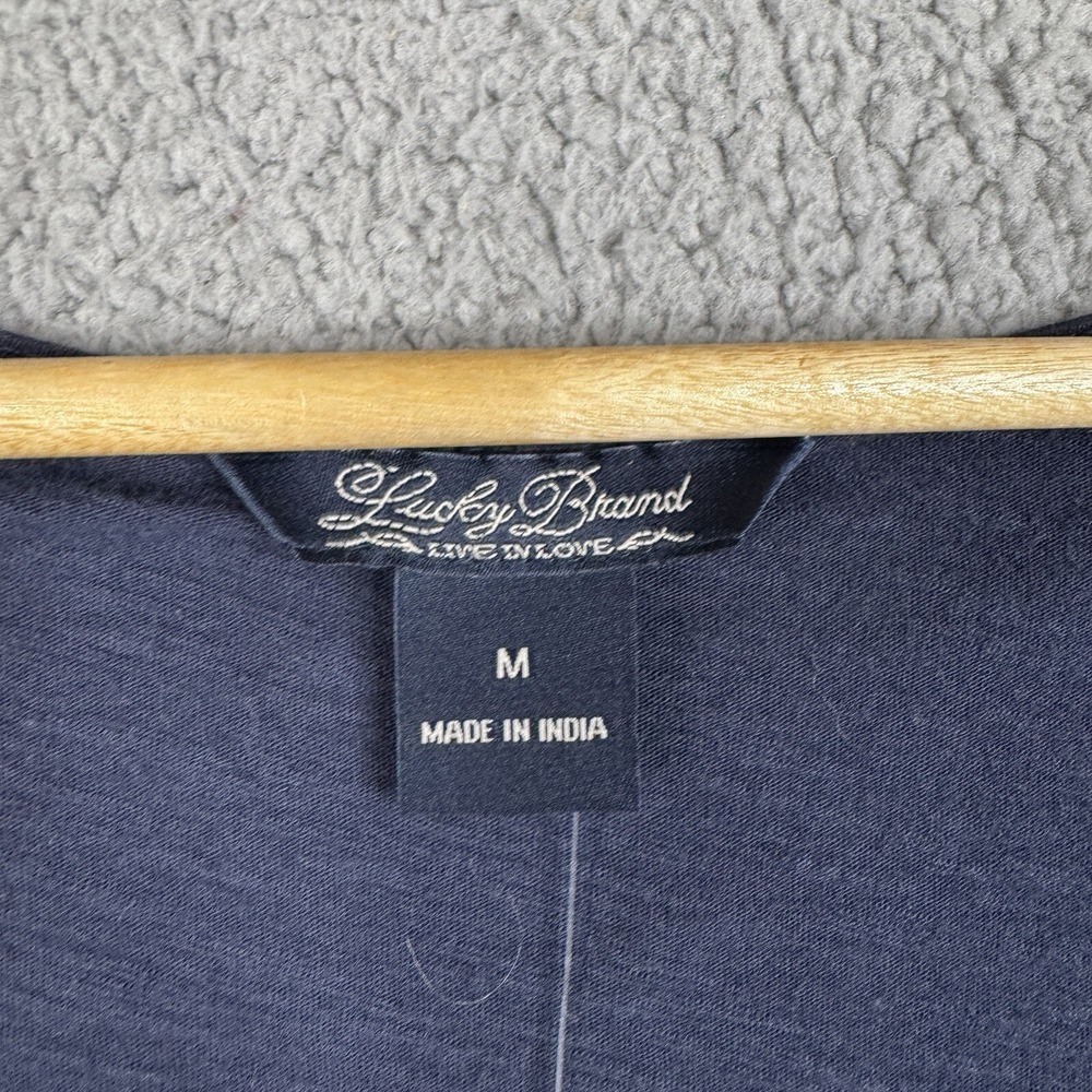 Lucky Brand Tunic Top Womens Size Medium Navy Blue Eyelet 3/4 Sleeve Boat Neck - Picture 12 of 15